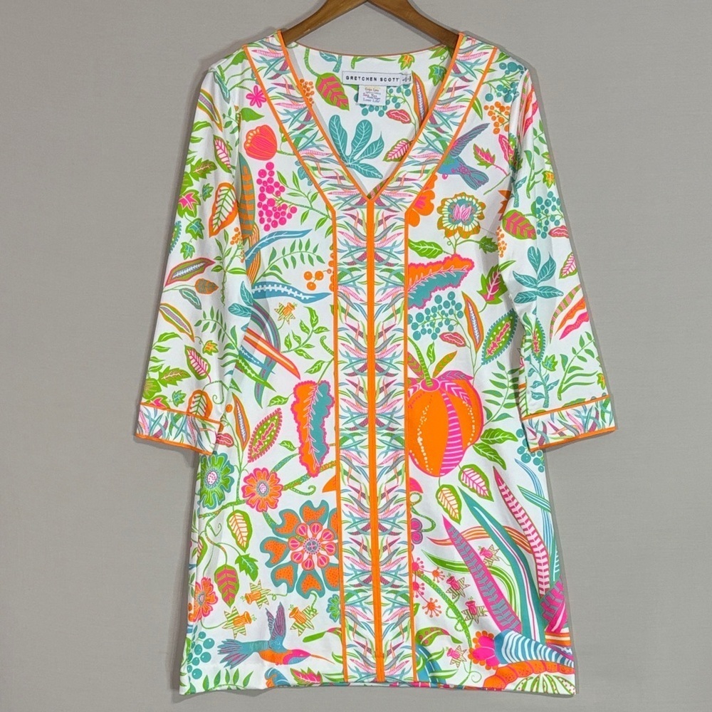 Gretchen Scott Tropical Floral Tunic Dress Resort Cruise Wear L - Picture 3 of 5